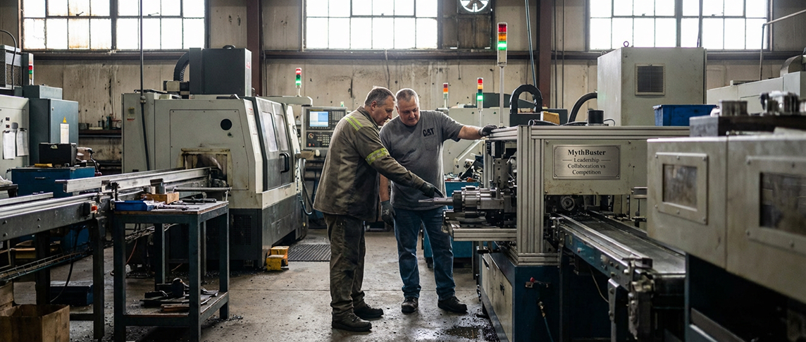 travailleurs regardant une machine