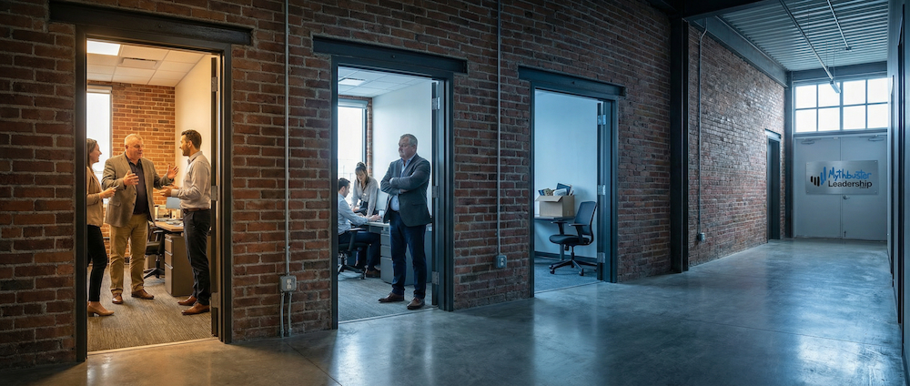 Gestionnaire réfléchissant devant un tableau blanc en milieu industriel — le cynisme comme diagnostic de gestion